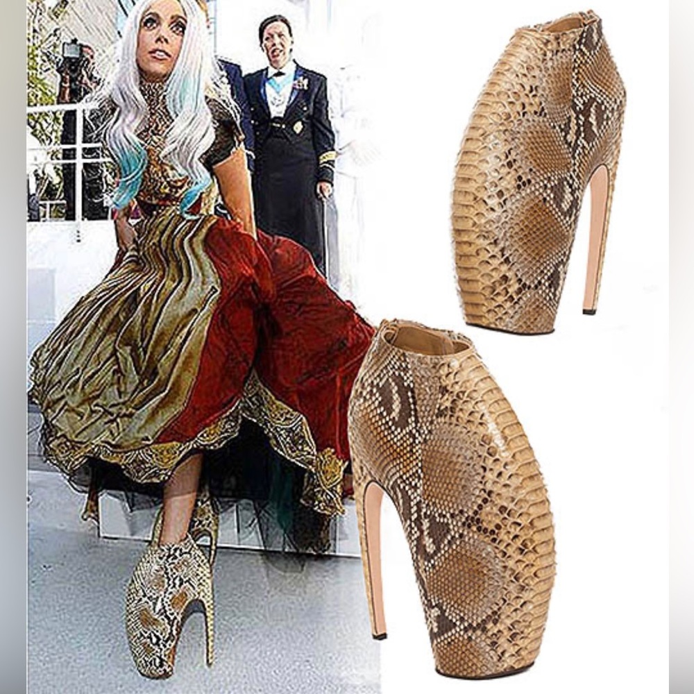 LADY GAGA ♥s Nicholas Kirkwood Leather/Floral Velvet Platform Wedge $1280 MSRP - Picture 8 of 8